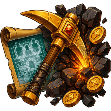 Golden pickaxe striking dungeon stone