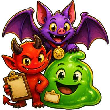 A slime, an imp and a bat — hireable dungeon monsters
